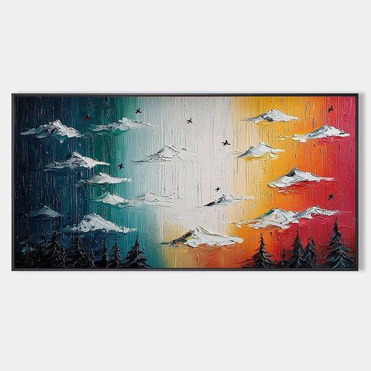 CHROMATIC ASCENSION: Colorful Mountain Landscape Impasto | hanging in living room, impasto wall art