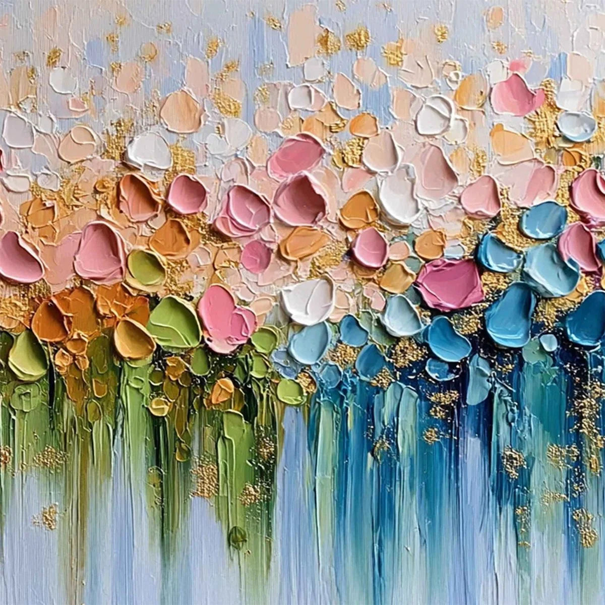 CHROMATIC BLOOM: Colorful Abstract Floral Impasto | rectangular format, hand-painted canvas edge