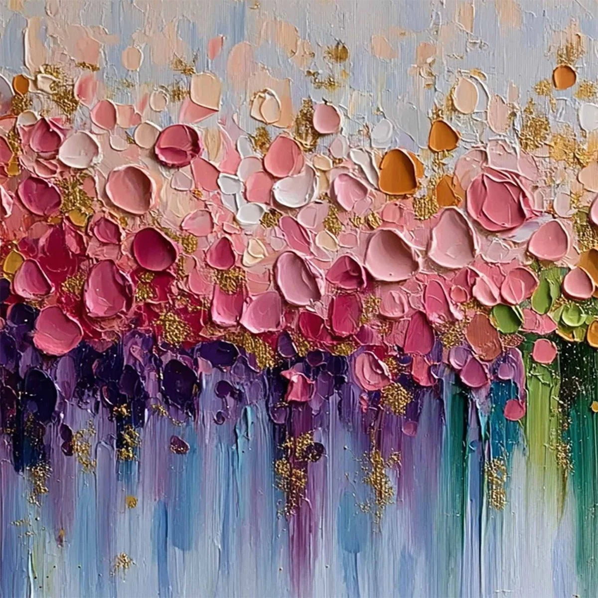 CHROMATIC BLOOM: Colorful Abstract Floral Impasto | rolled canvas, ready for custom framing