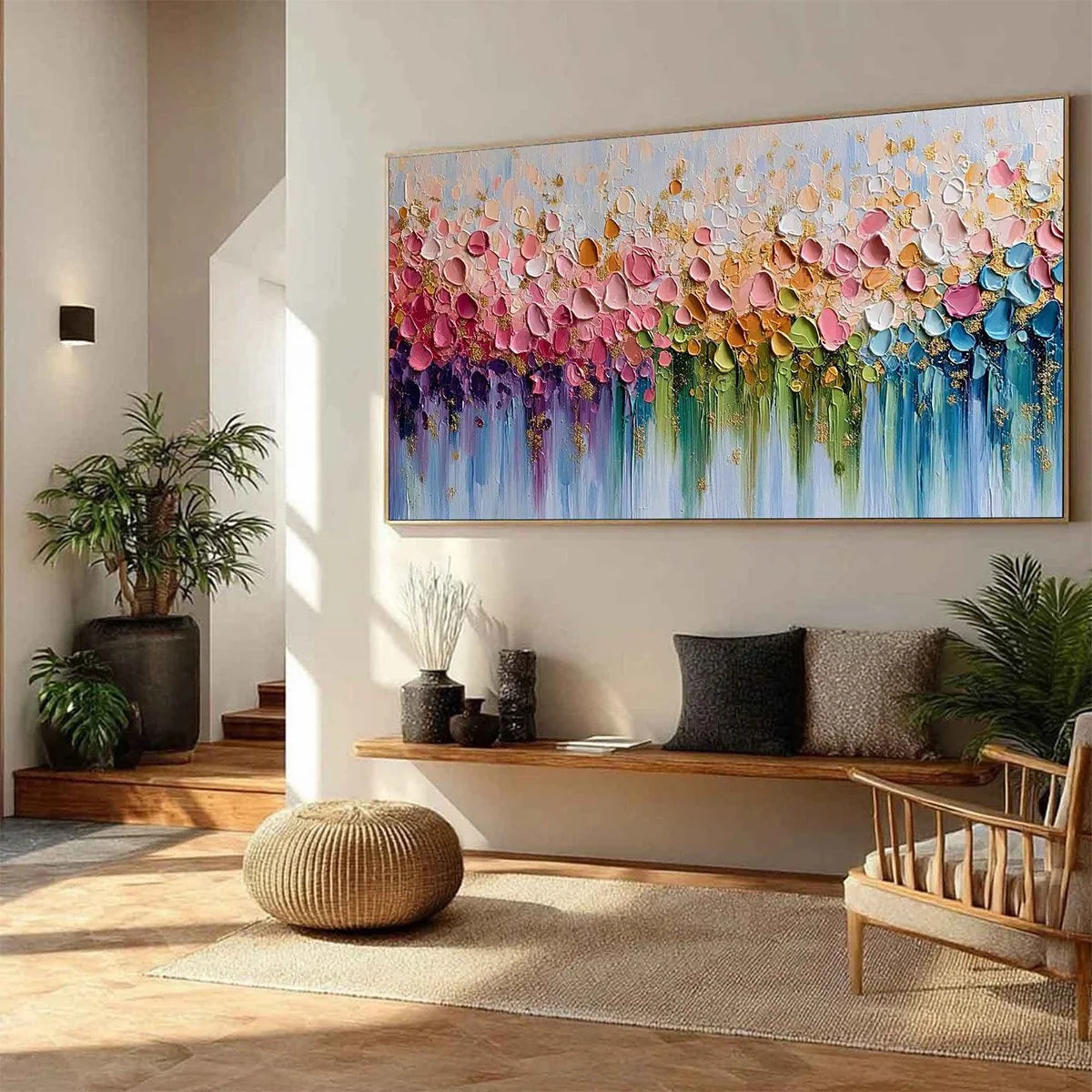 CHROMATIC BLOOM: Colorful Abstract Floral Impasto | floral palette, original dining room art