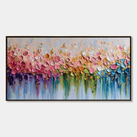 CHROMATIC BLOOM: Colorful Abstract Floral Impasto | hanging in living room, impasto wall art