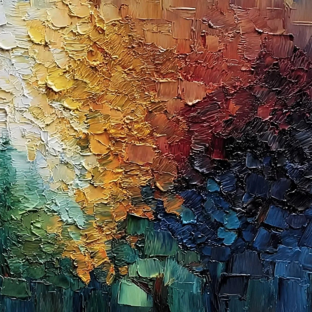 Chromatic Canopy: Textured Abstract Forest Landscape | rolled canvas, ready for custom framing