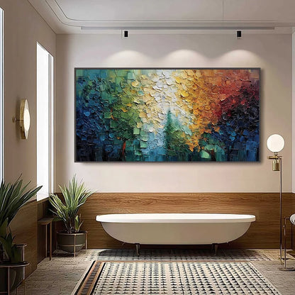 Chromatic Canopy: Textured Abstract Forest Landscape | black frame version on white wall