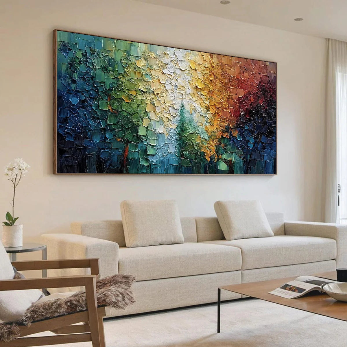 Chromatic Canopy: Textured Abstract Forest Landscape | textured mood, soft natural light studio shot
