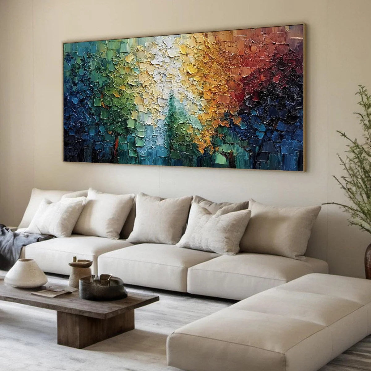 Chromatic Canopy: Textured Abstract Forest Landscape | green palette, original dining room art