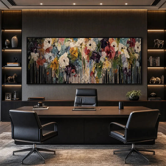 CHROMATIC CASCADE: Colorful Abstract Floral Painting with Heavy Texture and Drips