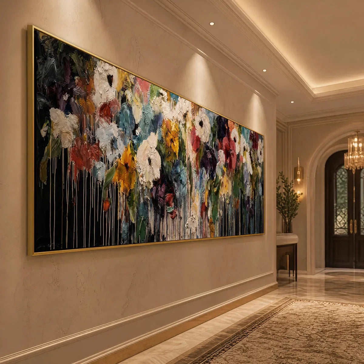 CHROMATIC CASCADE: Colorful Abstract Floral Painting | rolled canvas, ready for custom framing