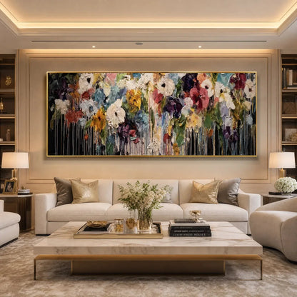 CHROMATIC CASCADE: Colorful Abstract Floral Painting | abstract mood, soft natural light studio shot
