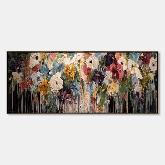 CHROMATIC CASCADE: Colorful Abstract Floral Painting | hanging in living room, abstract wall art