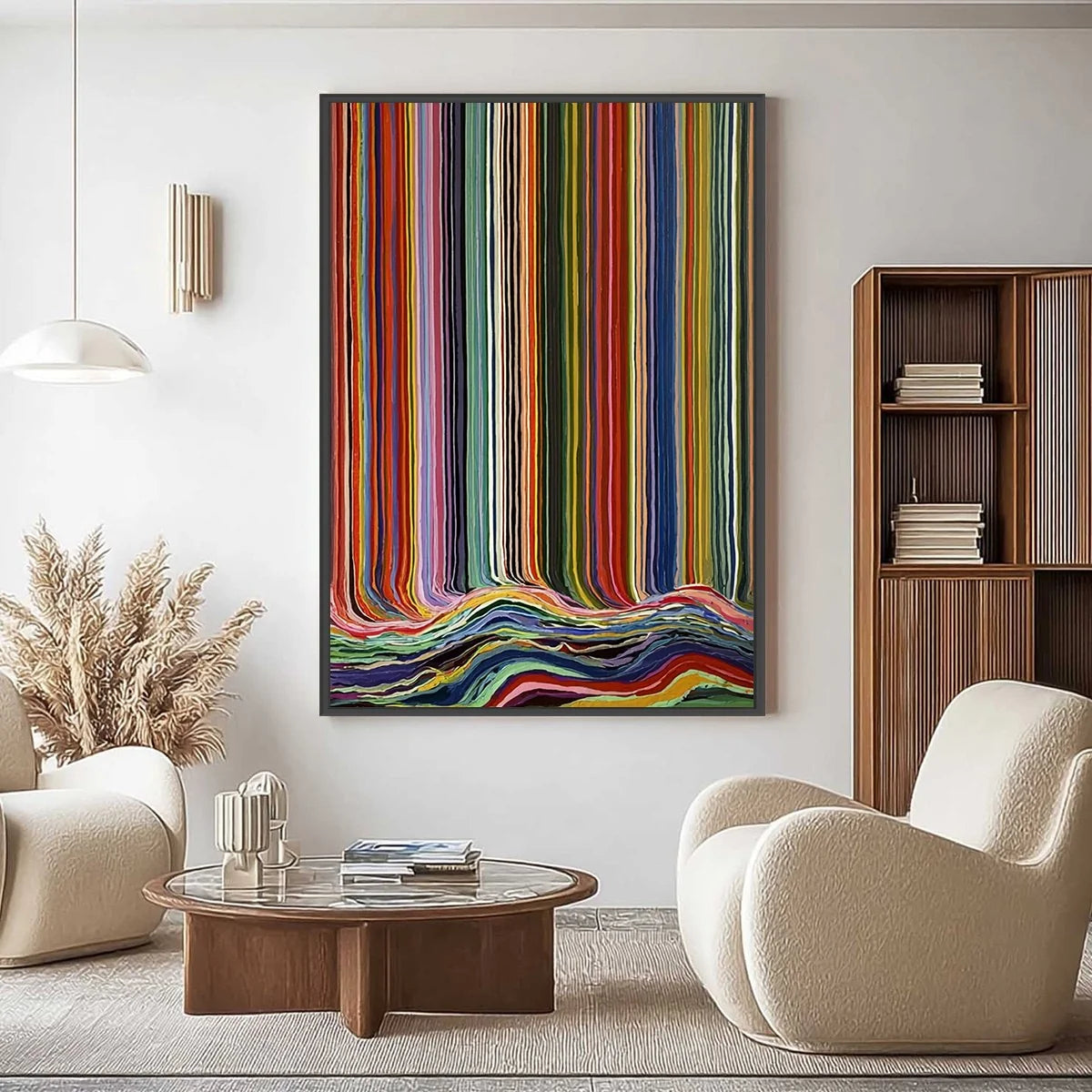 CHROMATIC CASCADE: Colorful Vertical Abstract Painting with Flowing Lines | Abstract closeup, raised brushwork detail