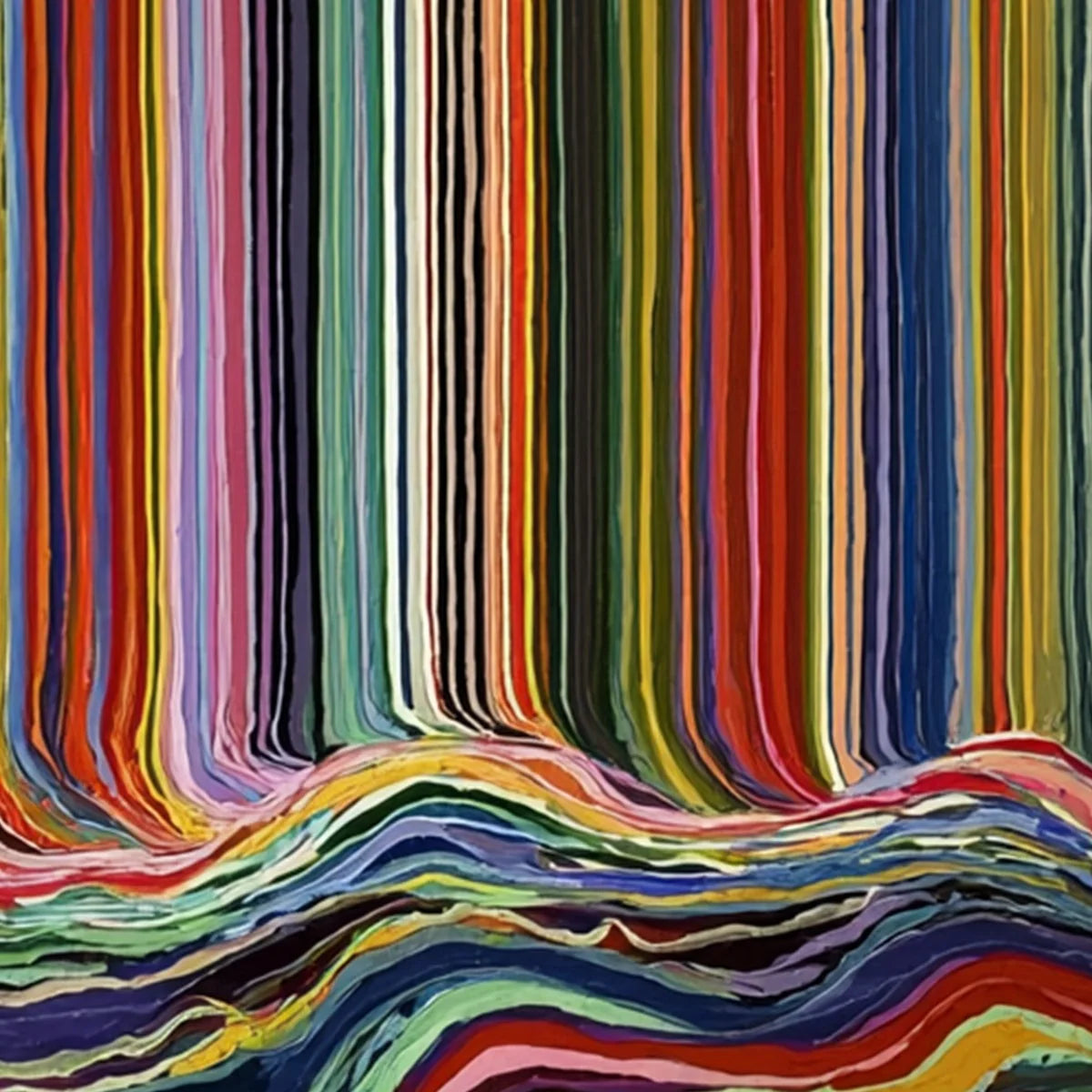 CHROMATIC CASCADE: Colorful Vertical Abstract Painting with Flowing Lines | rolled canvas, ready for custom framing