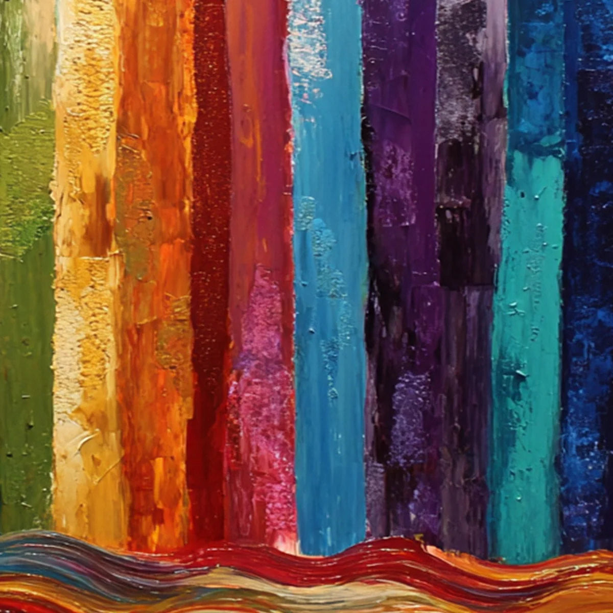 CHROMATIC CASCADE: Large Colorful Abstract Impasto Oil Painting | rectangular format, hand-painted canvas edge