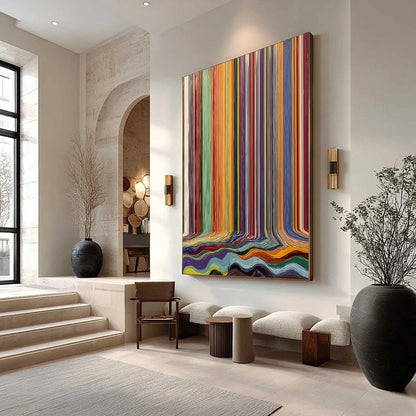 CHROMATIC CASCADE: Vibrant Textured Vertical Abstract Color Painting | Abstract mood, soft natural light studio shot