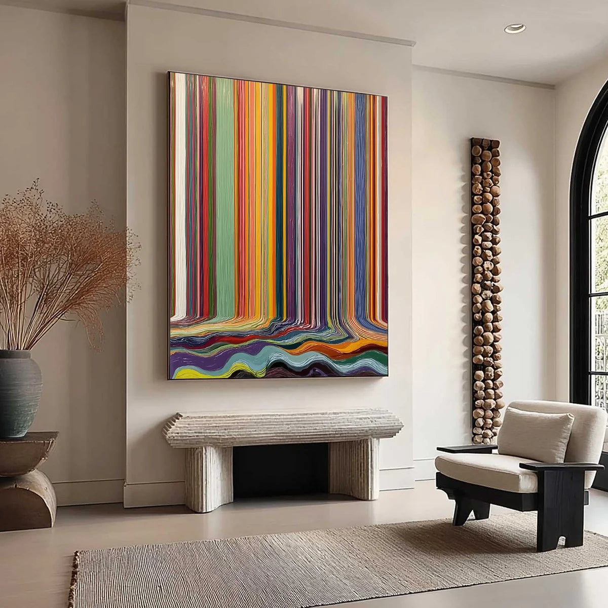 CHROMATIC CASCADE: Vibrant Textured Vertical Abstract Color Painting | beige palette, original Hand-painted on premium stretched canvas using artist-grade oils; rich layered surface combines smooth...