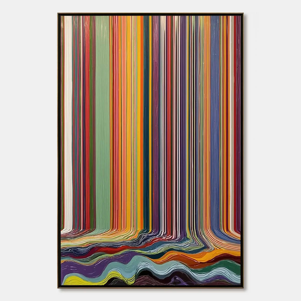 CHROMATIC CASCADE: Vibrant Textured Vertical Abstract Color Painting | hanging in CHROMATIC CASCADE: Vibrant Textured Vertical Abstract Color Painting featuring layered textured brushwork in refine...