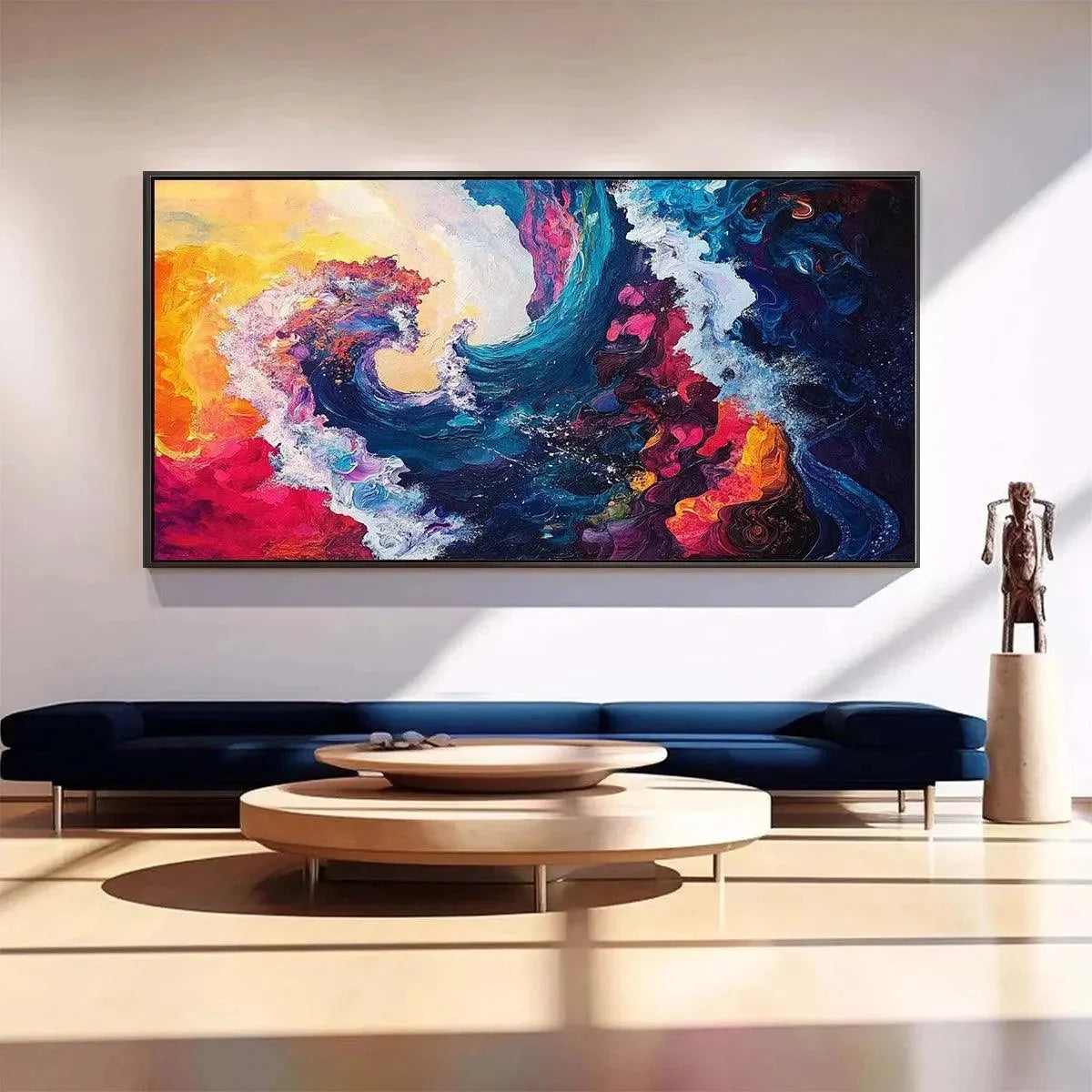 CHROMATIC CREST: Colorful Abstract Wave Oil Painting | Abstract closeup, raised brushwork detail