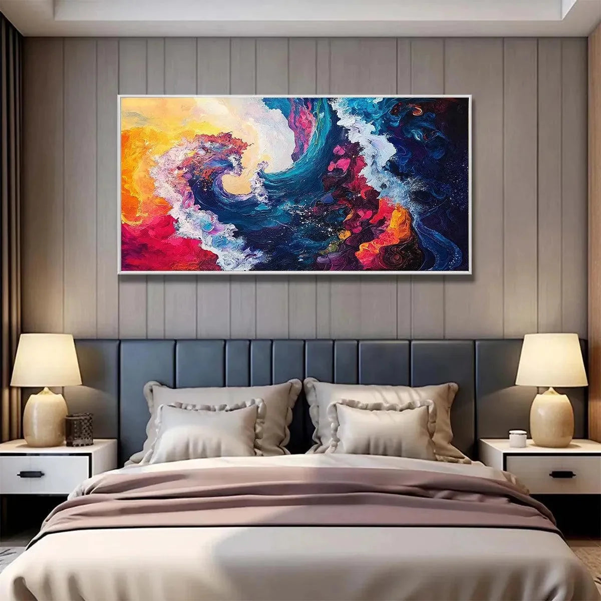 CHROMATIC CREST: Colorful Abstract Wave Oil Painting | rolled canvas, ready for custom framing