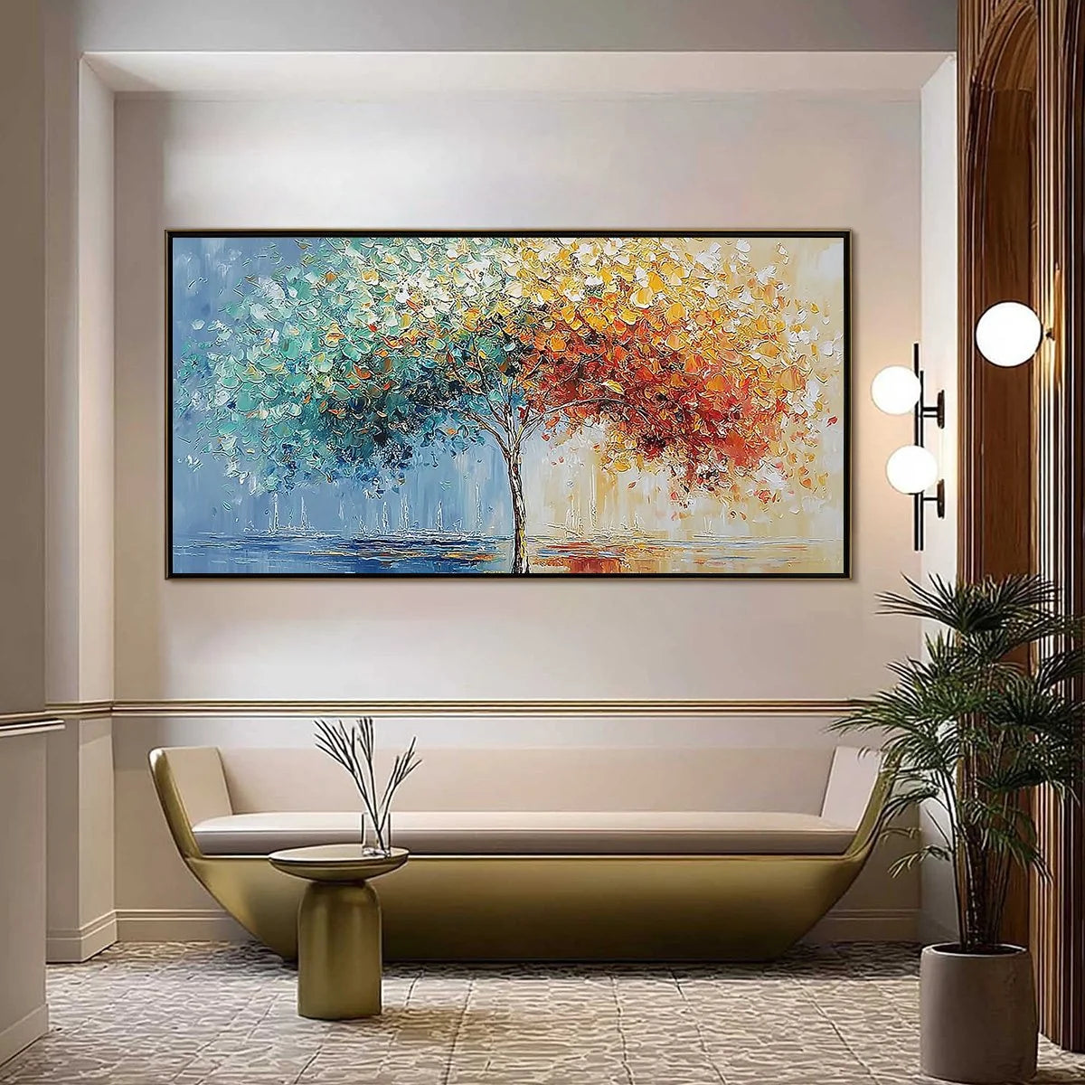 CHROMATIC EMBRACE: Heavily Textured Palette Knife Tree Landscape Painting | Landscape closeup, raised brushwork detail