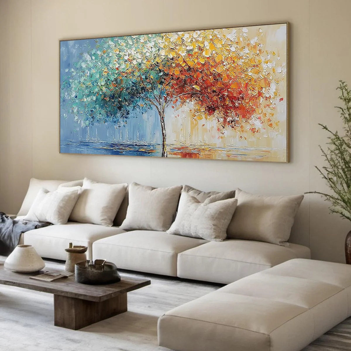 CHROMATIC EMBRACE: Heavily Textured Palette Knife Tree Landscape Painting | green palette, original Hand-painted on premium stretched canvas using artist-grade oils; rich layered surface combines s...