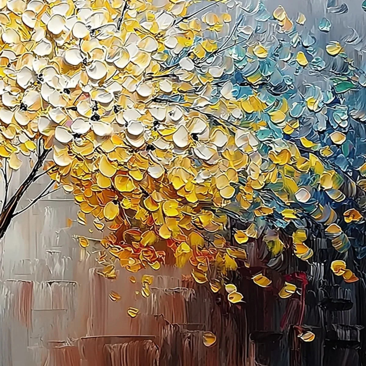 CHROMATIC EMBRACE: Textured Palette Knife Tree Painting | rolled canvas, ready for custom framing