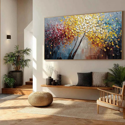 CHROMATIC EMBRACE: Textured Palette Knife Tree Painting | green palette, original dining room art