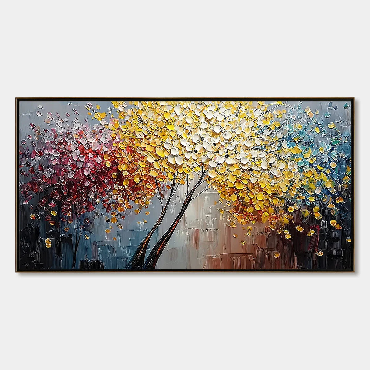 CHROMATIC EMBRACE: Textured Palette Knife Tree Painting | hanging in living room, textured palette knife wall art