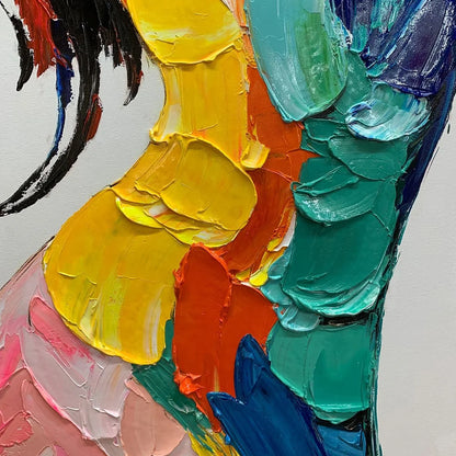 CHROMATIC FIGURE: Textured Impasto Abstract Figure | rectangular format, hand-painted canvas edge