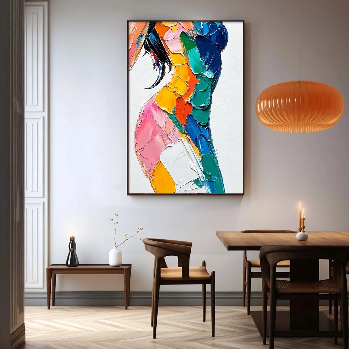 CHROMATIC FIGURE: Textured Impasto Abstract Figure | black frame version on white wall