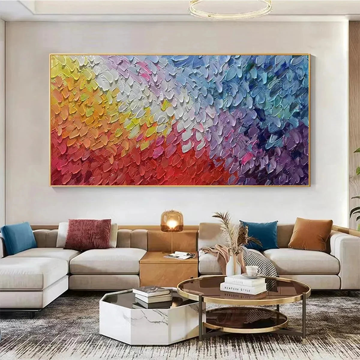CHROMATIC FLOW: Colorful Abstract Painting, Textured | black frame version on white wall