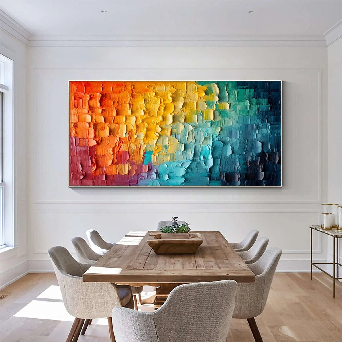 CHROMATIC FLOW: Textured Impasto Abstract Oil Painting | black frame version on white wall