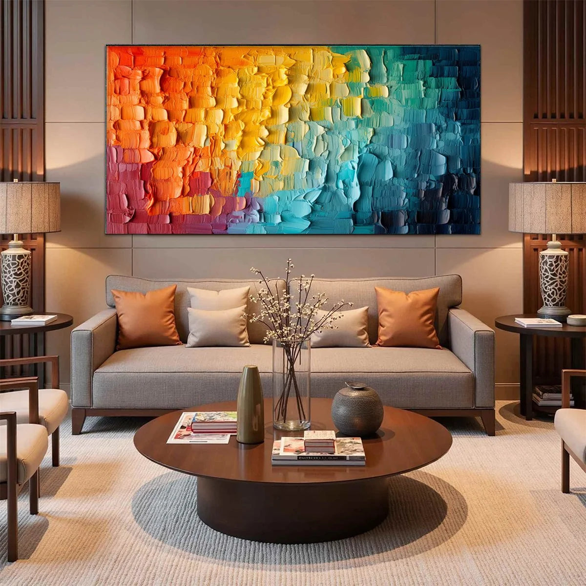 CHROMATIC FLOW: Textured Impasto Abstract Oil Painting | textured impasto mood, soft natural light studio shot
