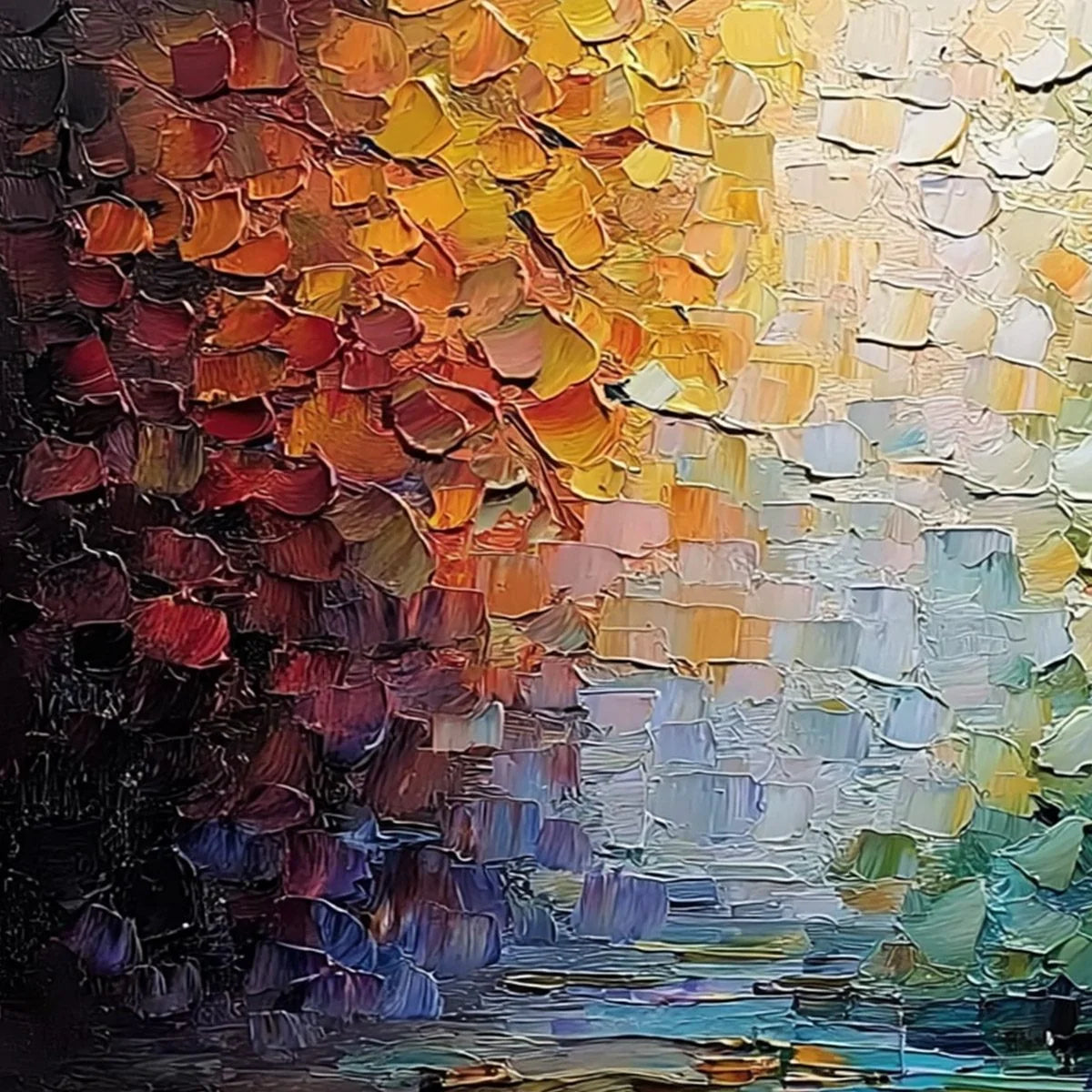 CHROMATIC HORIZON: Large Textured Abstract Impasto Oil Painting | rectangular format, hand-painted canvas edge