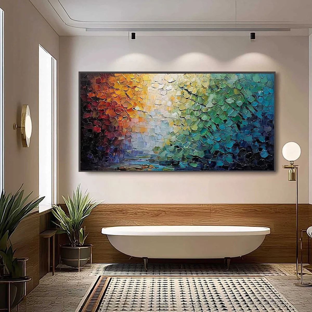 CHROMATIC HORIZON: Large Textured Abstract Impasto Oil Painting | black frame version on white wall