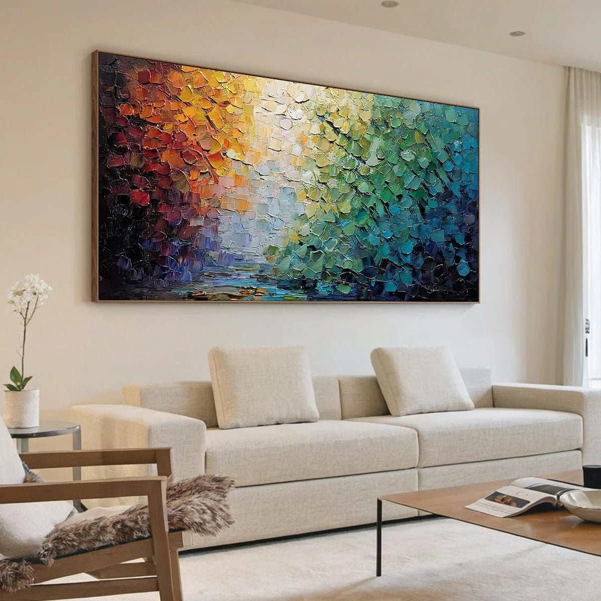 CHROMATIC HORIZON: Large Textured Abstract Impasto Oil Painting | Abstract mood, soft natural light studio shot