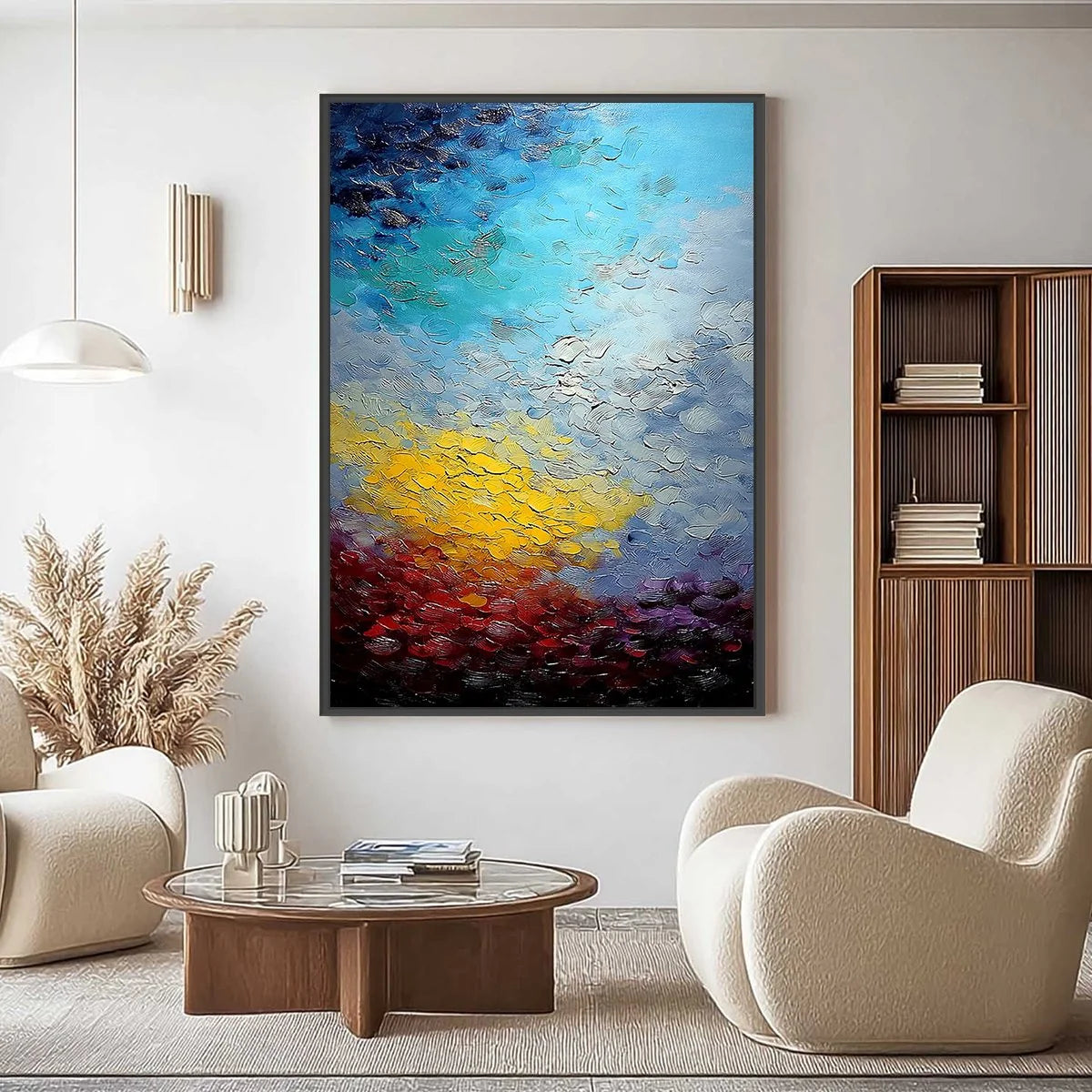 CHROMATIC HORIZON: Vertical Textured Abstract Landscape Oil Painting | Abstract closeup, raised brushwork detail