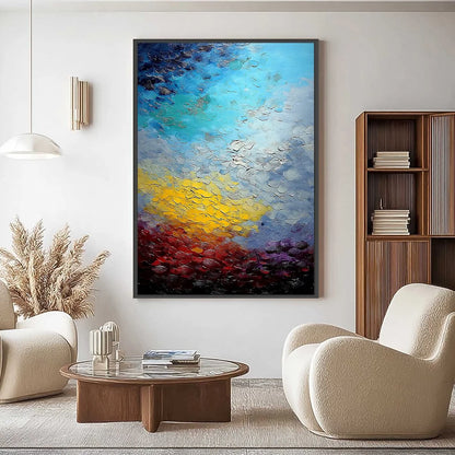 CHROMATIC HORIZON: Vertical Textured Abstract Landscape Oil Painting | Abstract closeup, raised brushwork detail