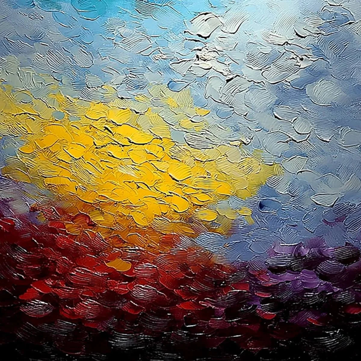 CHROMATIC HORIZON: Vertical Textured Abstract Landscape Oil Painting | rolled canvas, ready for custom framing