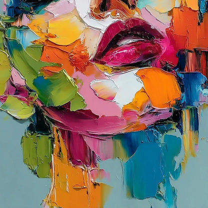 CHROMATIC MUSE: Colorful Abstract Impasto Portrait Palette Knife Painting | rolled canvas, ready for custom framing