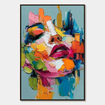 CHROMATIC MUSE: Colorful Abstract Impasto Portrait Palette Knife Painting | hanging in CHROMATIC MUSE: Colorful Abstract Impasto Portrait Palette Knife Painting featuring layered textured brushwork...