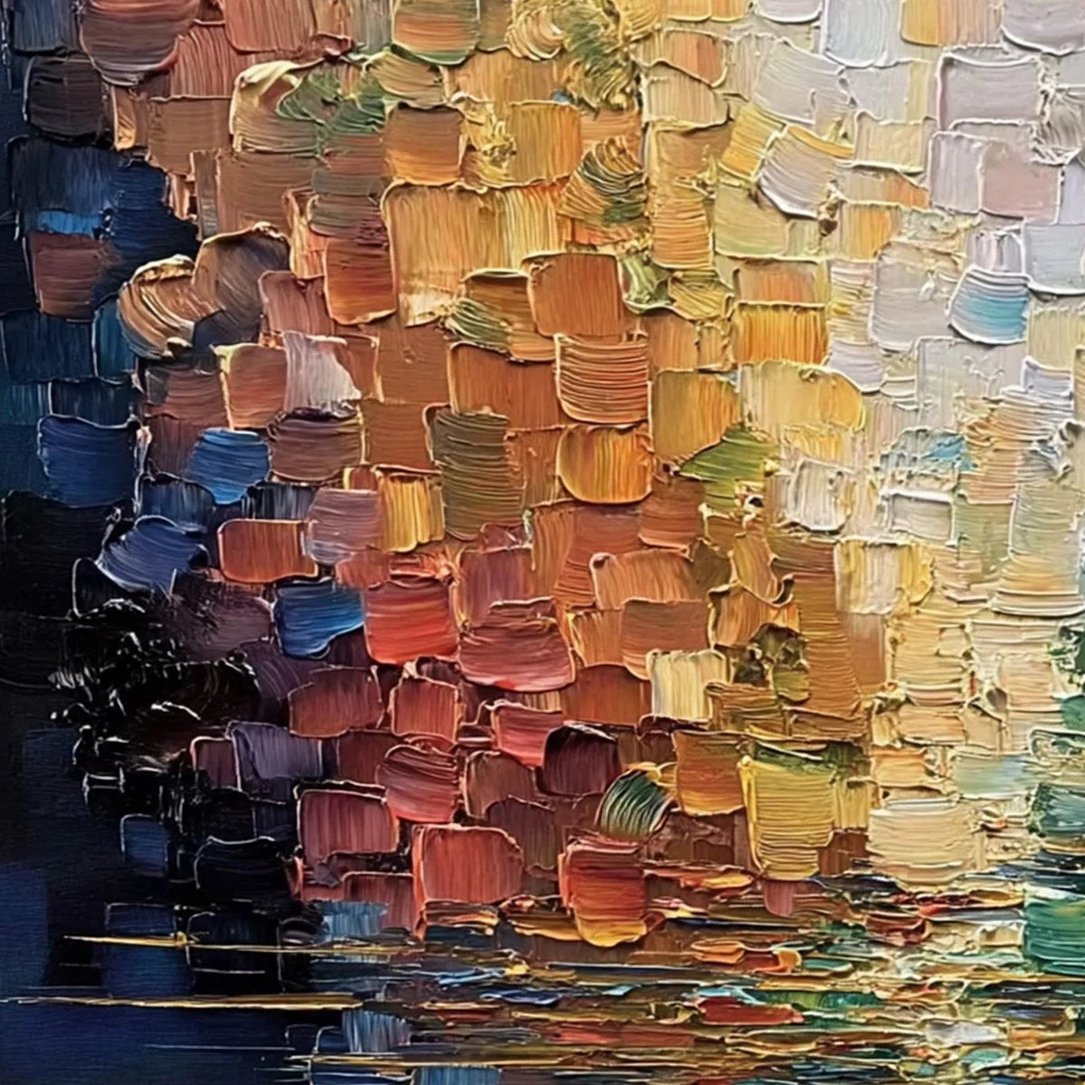 CHROMATIC REFLECTIONS: Heavy Texture Abstract Palette Knife Oil Painting | rectangular format, hand-painted canvas edge