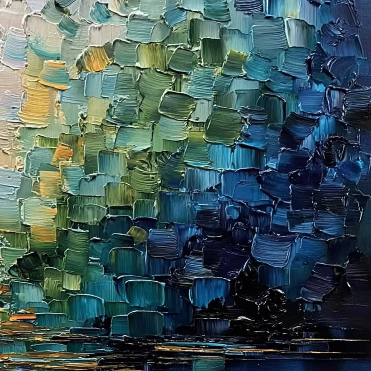 CHROMATIC REFLECTIONS: Heavy Texture Abstract Palette Knife Oil Painting | rolled canvas, ready for custom framing