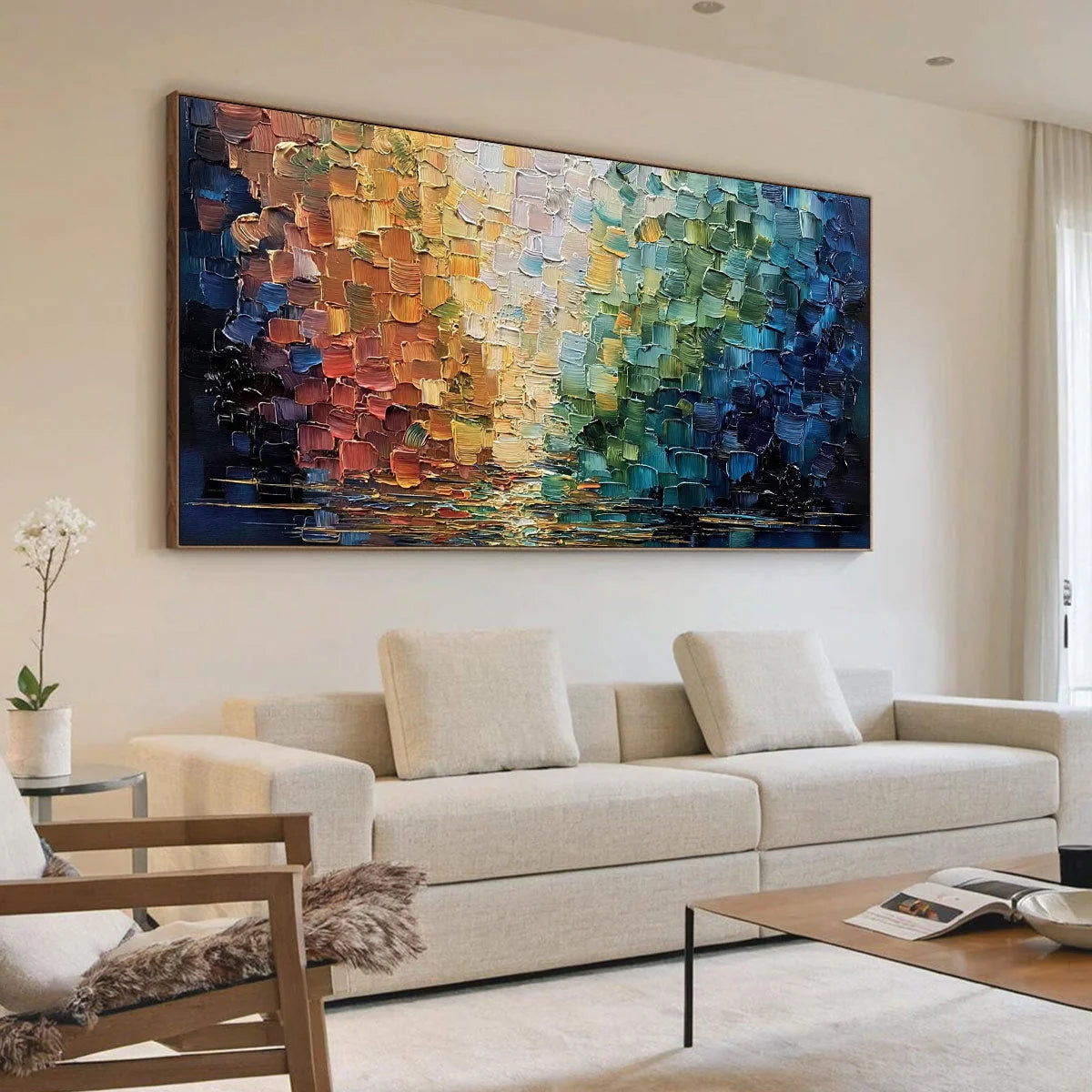 CHROMATIC REFLECTIONS: Heavy Texture Abstract Palette Knife Oil Painting | Abstract mood, soft natural light studio shot