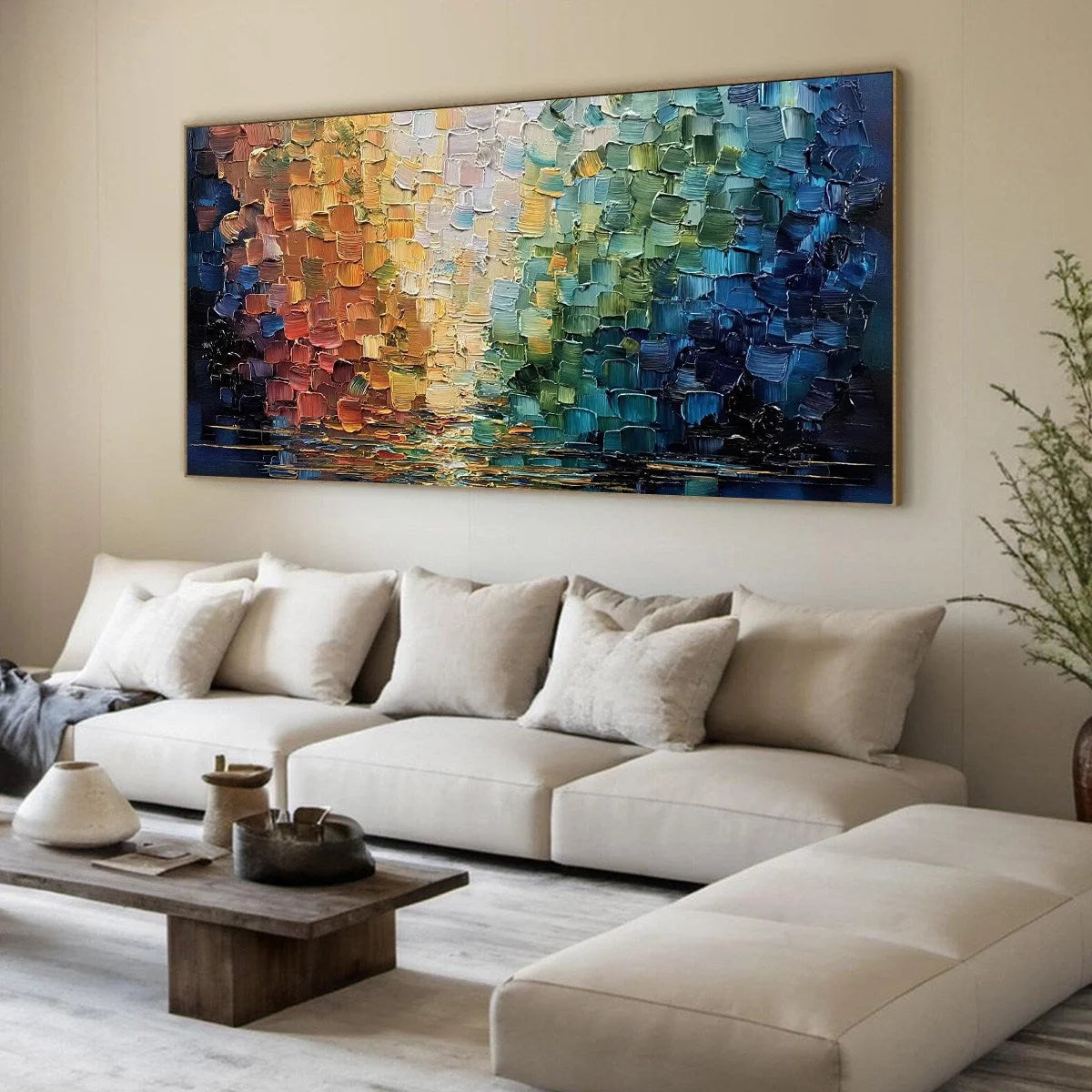 CHROMATIC REFLECTIONS: Heavy Texture Abstract Palette Knife Oil Painting | beige palette, original Hand-painted on premium stretched canvas using artist-grade oils; rich layered surface combines sm...