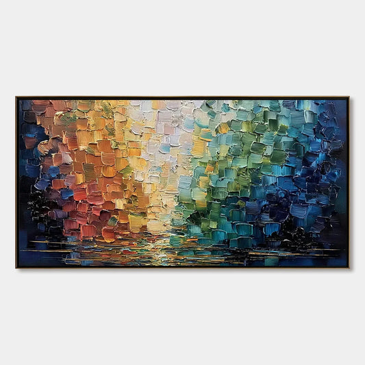 CHROMATIC REFLECTIONS: Heavy Texture Abstract Palette Knife Oil Painting | hanging in CHROMATIC REFLECTIONS: Heavy Texture Abstract Palette Knife Oil Painting featuring layered textured brushwork i...