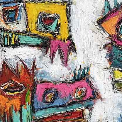 CHROMATIC RIOT: Large Colorful Textured Abstract Cityscape Painting | rolled canvas, ready for custom framing