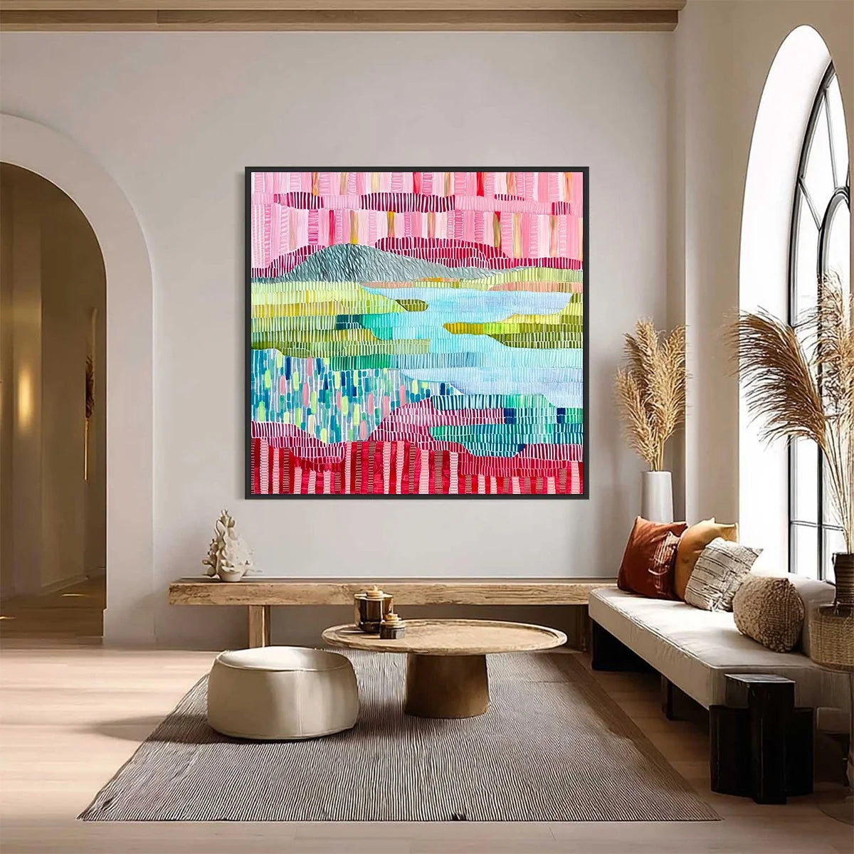 CHROMATIC WEAVE: Colorful Abstract Textured Landscape Painting | abstract closeup, raised brushwork detail