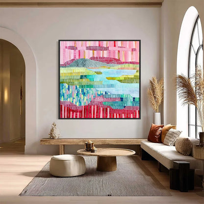 CHROMATIC WEAVE: Colorful Abstract Textured Landscape Painting | abstract closeup, raised brushwork detail