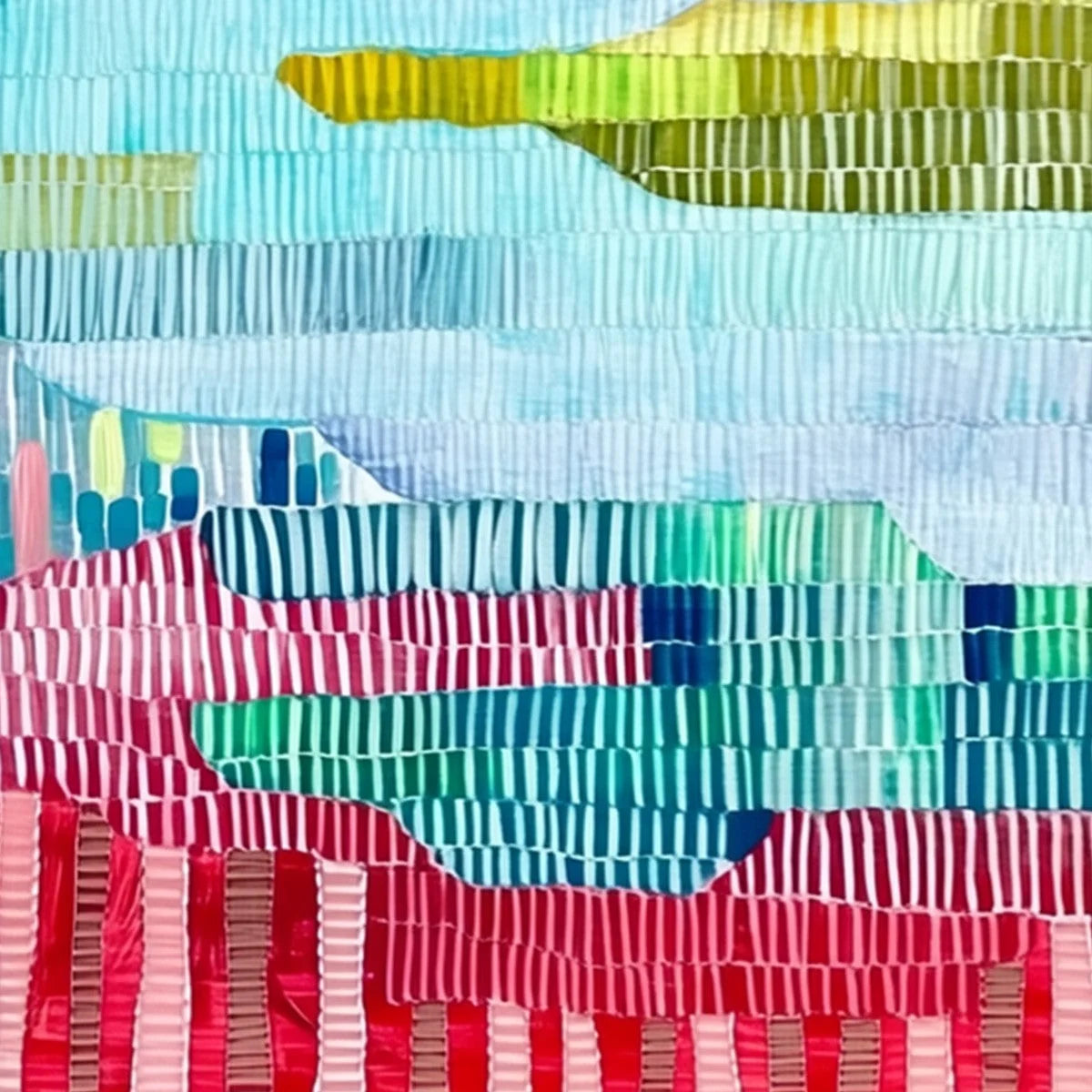 CHROMATIC WEAVE: Colorful Abstract Textured Landscape Painting | rectangular format, hand-painted canvas edge