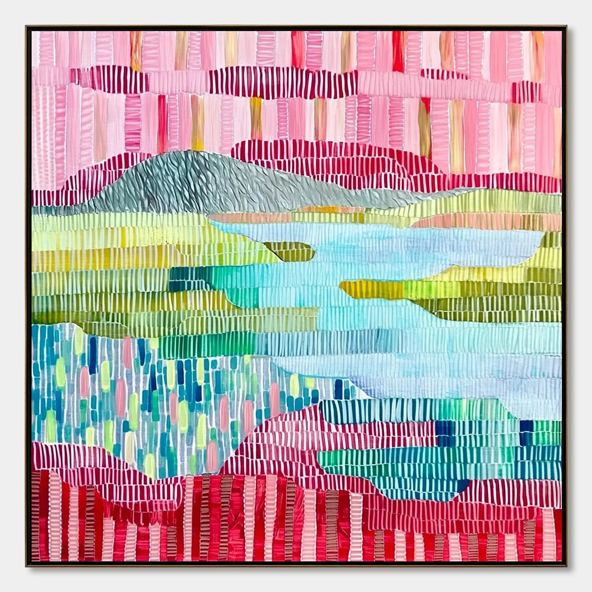 CHROMATIC WEAVE: Colorful Abstract Textured Landscape Painting | hanging in living room, abstract wall art