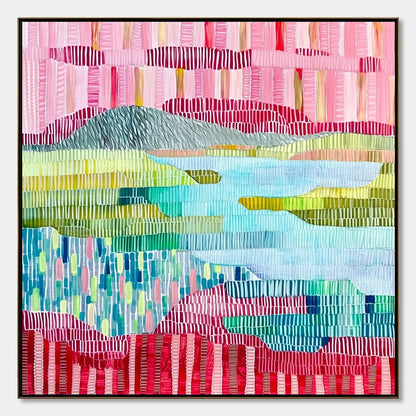 CHROMATIC WEAVE: Colorful Abstract Textured Landscape Painting | hanging in living room, abstract wall art